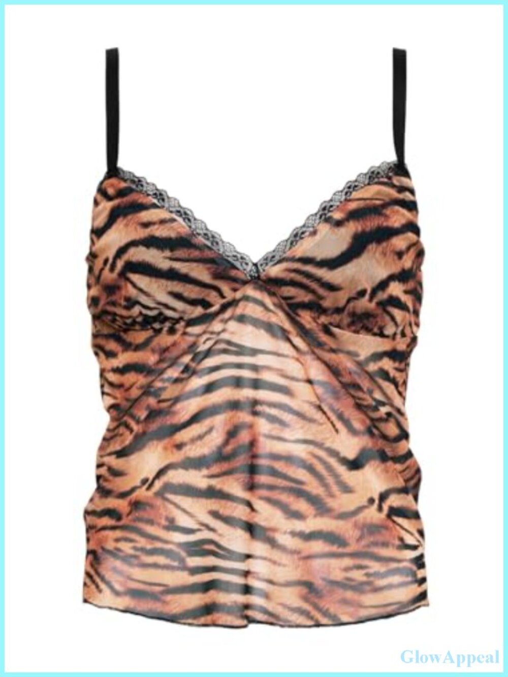 Tiger Print Lace Trim V-Neck Backless Sheer Mesh Cami Tank Top